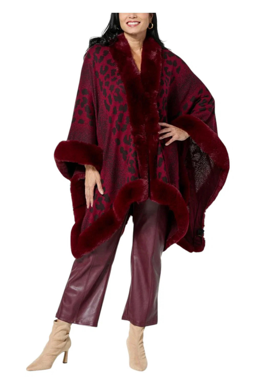 kathy ireland Women's Fashion360 Skies FauxFur Trim Cape Merlot Combo - Missy